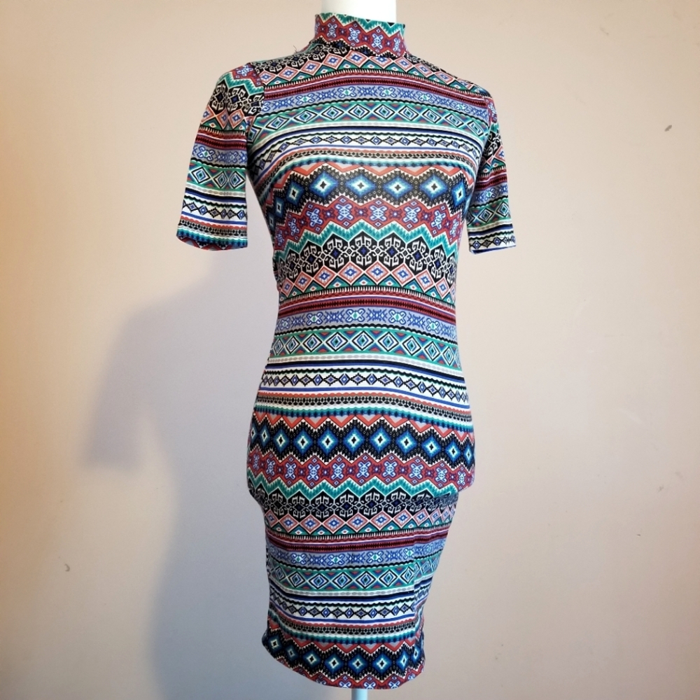 Multicolor Tribal Print Bodycon Dress